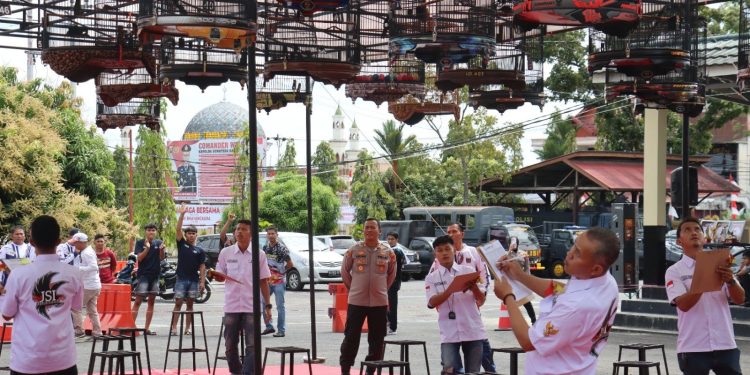 Ratusan Burung Berkicau di Halaman Polres Pasbar dalam Lomba Bird Cup 1