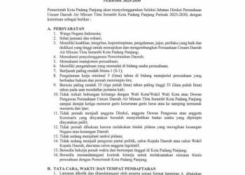 Seleksi Direksi Perumdam Tirta Serambi oleh Pemko Padang Panjang Dibuka