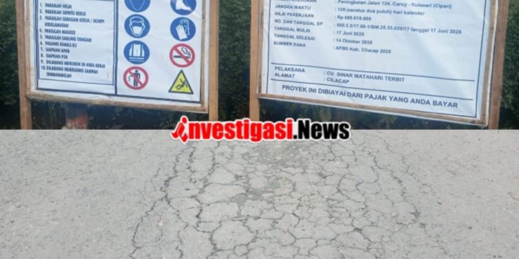 Selesai, Proyek Peningkatan Jalan Caruy Kutasari Mengalami Retak